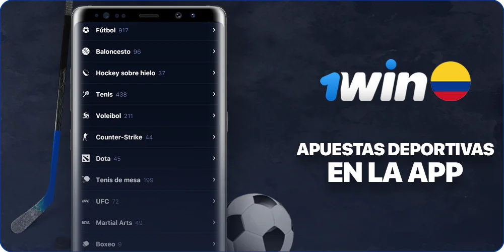 Disciplinas deportivas en la app móvil 1Win