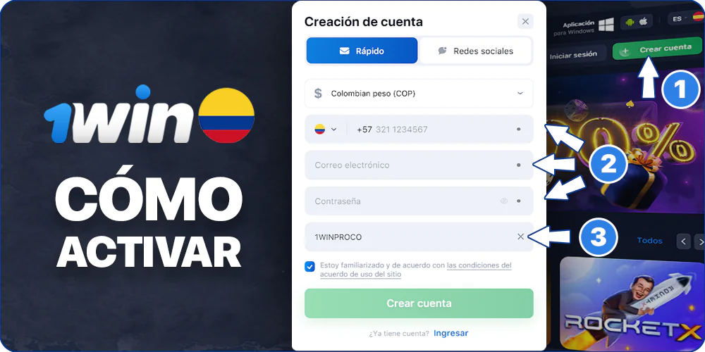 Cómo activar un código promocional 1Win en Colombia