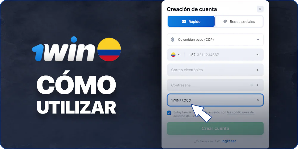 Instrucciones para utilizar un código promocional de 1Win Colombia