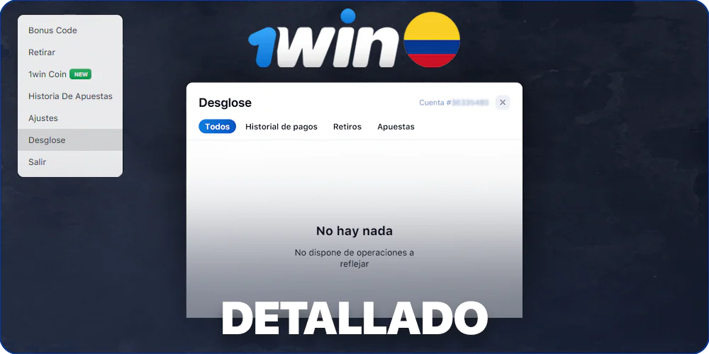 Sección de detalles en 1Win