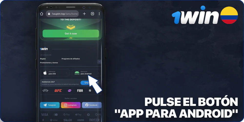 Haz clic en el icono de Android para descargar el archivo APK de 1Win
