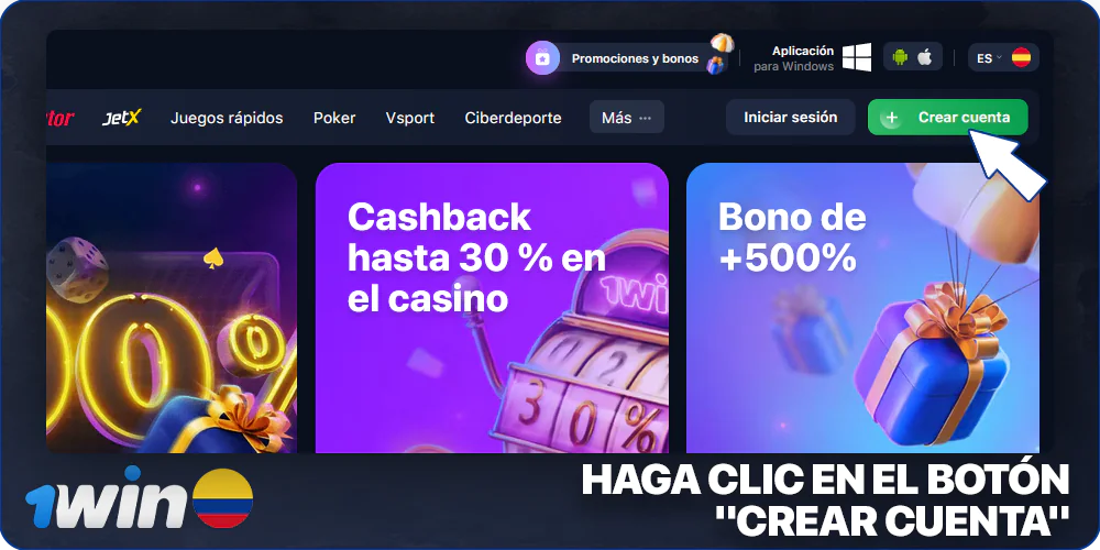 haga clic en el botón "Registrarse" de 1Win