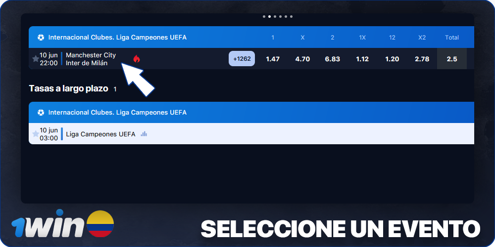 Seleccione un evento en 1Win