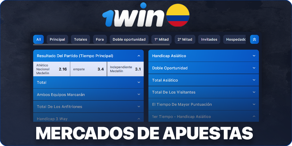 Mercados de apuestas en 1Win Colombia